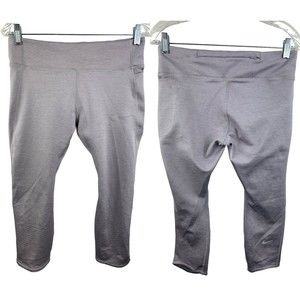 Nike Sz L Women's Dri Fit Cropped Leggings Athletic Workout Solid Gray Back Zip